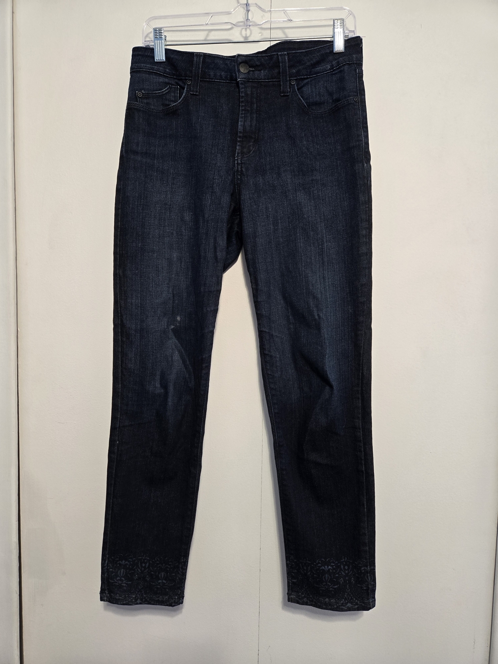 NYDJ Ankle Jeans Size 6 Dark Wash Floral Hem Stretch Denim Made in USA